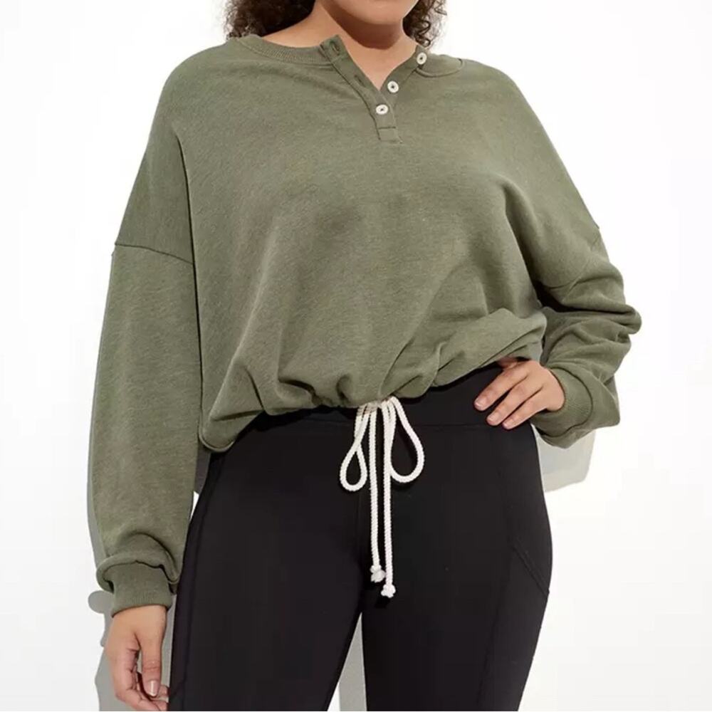 American Eagle Olive Green Fleece Cinched Henley
Sweatshirt Size S